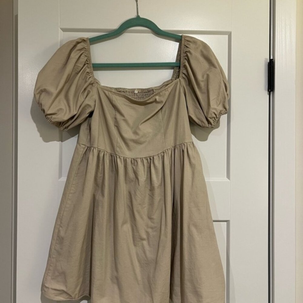 Chic Beige Puff Sleeve Dress